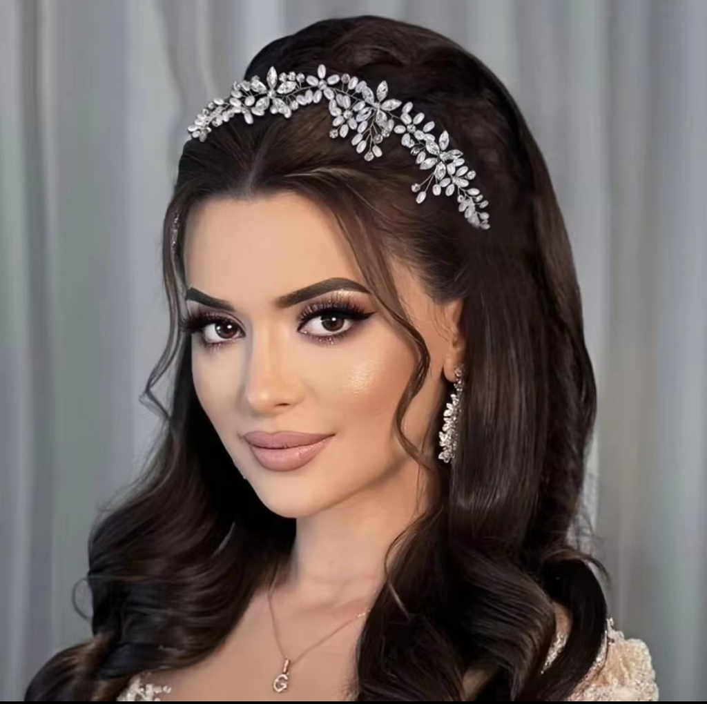 Floral pearl rhinestone hair vine